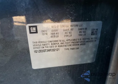 2017 Chevrolet Malibu Lt from USA, damaged, VIN 1G1ZE5ST3HF202121